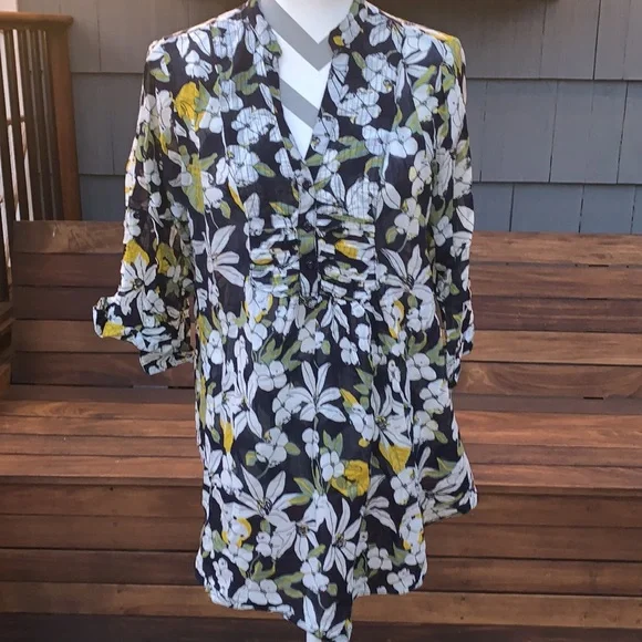 Modcloth Navy & Yellow 100% Cotton Flowy Tunic Shirt XL - Picture 2 of 6